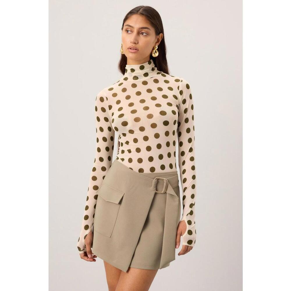 AFRM Zadie Off-White Turtleneck Long Sleeve Top Size S with Fabric Pull